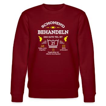 SCHONEND BEHANDELN 21. GEBURTSTAG - Stanley/Stella Unisex Bio-Sweatshirt CHANGER  - Burgunderrot - Vorne - Nik (191cm) & Marisol (170cm)