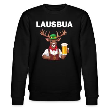 Lausbua Lederhose Hirsch Tracht Trachten Ersatz - Stanley/Stella Unisex Bio-Sweatshirt CHANGER  - Schwarz - Vorne - Nik (191cm) & Marisol (170cm)