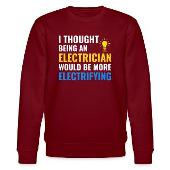 Elektriker Humor Elektrotechniker Ingenieur - Stanley/Stella Unisex Bio-Sweatshirt CHANGER  - Burgunderrot - Vorne - Nik (191cm) & Marisol (170cm)