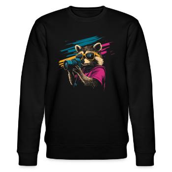 Waschbär mit Sonnenbrille und Kamera - Stanley/Stella Unisex Bio-Sweatshirt CHANGER  - Schwarz - Vorne - Nik (191cm) & Marisol (170cm)