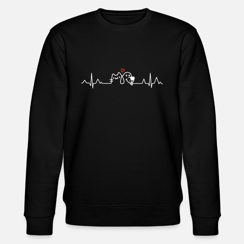 Katze Hund Herzschlag - Stanley/Stella Unisex Bio-Sweatshirt CHANGER  - Schwarz