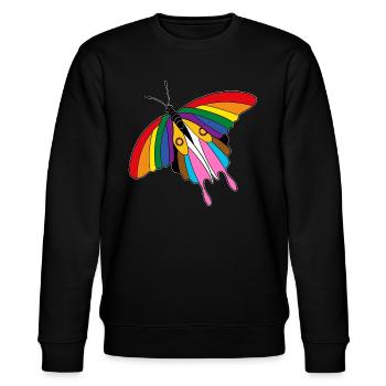 Pride LGBTQ+ Butterfly Diversity colorful free - Stanley/Stella CHANGER Unisex Organic Sweatshirt - black - Front - Nik (191cm) & Marisol (170cm)
