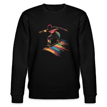 Buntes Skateboard Skating Skateboarding - Stanley/Stella Unisex Bio-Sweatshirt CHANGER  - Schwarz - Vorne - Nik (191cm) & Marisol (170cm)