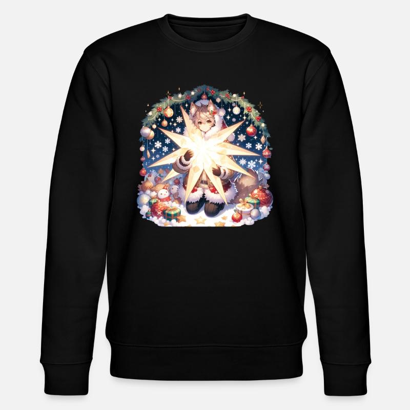 Niedliches Manga Weihnachts Design Katze - Stanley/Stella Unisex Bio-Sweatshirt CHANGER - Schwarz