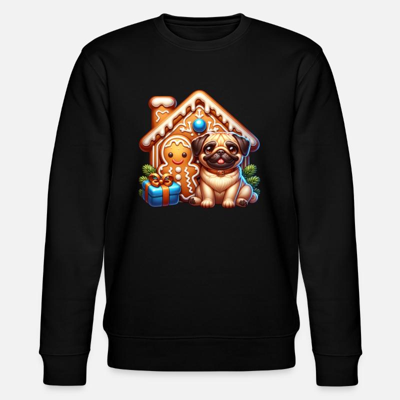 Pug Gingerbread - Stanley/Stella CHANGER Unisex Organic Sweatshirt - black