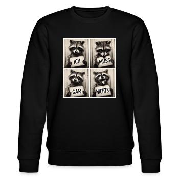 Waschbär – Ich muss gar nichts! - Stanley/Stella Unisex Bio-Sweatshirt CHANGER  - Schwarz - Vorne - Nik (191cm) & Marisol (170cm)