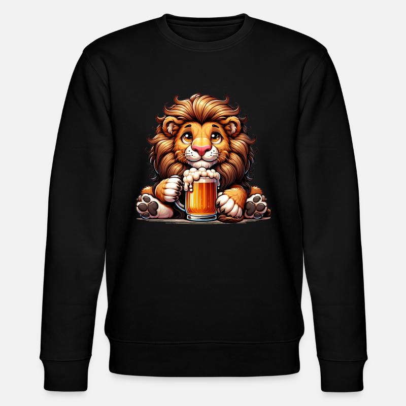 Cute Lion Drinking Beer - Stanley/Stella Unisex Bio-Sweatshirt CHANGER  - Schwarz