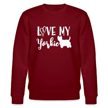 Love My Yorkie - Stanley/Stella CHANGER Unisex Organic Sweatshirt - burgundy - Front - Nik (191cm) & Marisol (170cm)