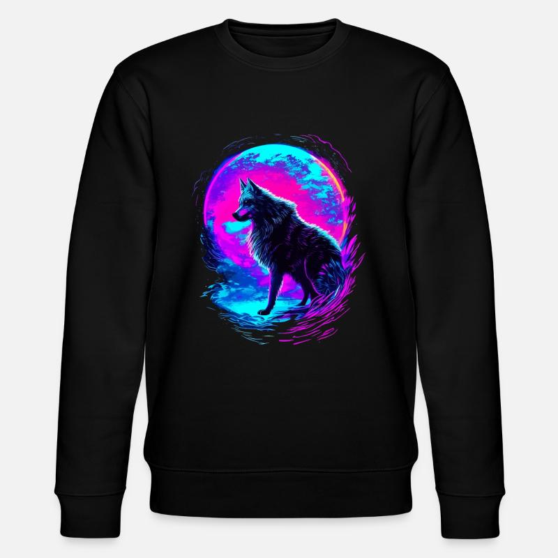 Wolf Neon Moon Synthwave - Stanley/Stella Unisex Bio-Sweatshirt CHANGER  - Schwarz
