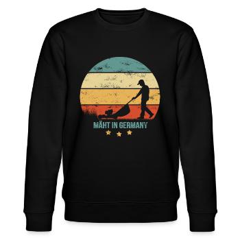 MÄHT IN GERMANY lustiger Garten Spruch Rasenmähen - Stanley/Stella Unisex Bio-Sweatshirt CHANGER  - Schwarz - Vorne - Nik (191cm) & Marisol (170cm)