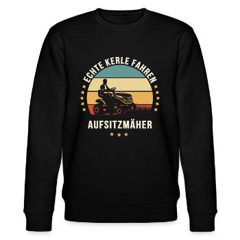 COOLE TYPEN FAHREN AUFSITZMÄHER - Stanley/Stella Unisex Bio-Sweatshirt CHANGER  - Schwarz - Vorne - Nik (191cm) & Marisol (170cm)