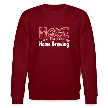 I Love Home Brewing Girls Home Brewing - Stanley/Stella CHANGER Unisex Organic Sweatshirt - burgundy - Front - Nik (191cm) & Marisol (170cm)