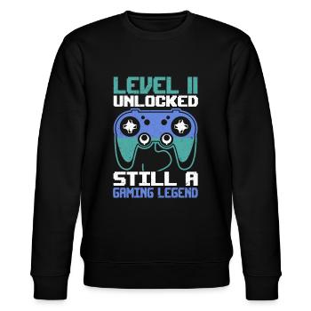 Level 11 Unlocked Still a Gaming Legend Birthday - Stanley/Stella Unisex Bio-Sweatshirt CHANGER  - Schwarz - Vorne - Nik (191cm) & Marisol (170cm)