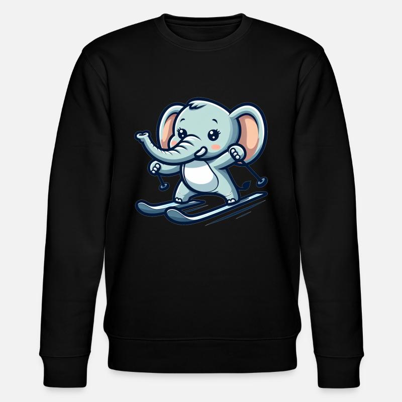 Cute Skier Elephant - Stanley/Stella CHANGER Unisex Organic Sweatshirt - black