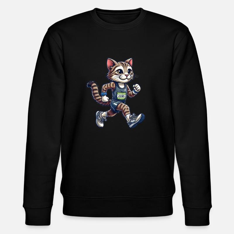 Cute Marathon Runner Cat - Stanley/Stella CHANGER Unisex Organic Sweatshirt - black