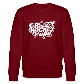 Crazy Hockey Papa - Stanley/Stella CHANGER Unisex Organic Sweatshirt - burgundy - Front - Nik (191cm) & Marisol (170cm)