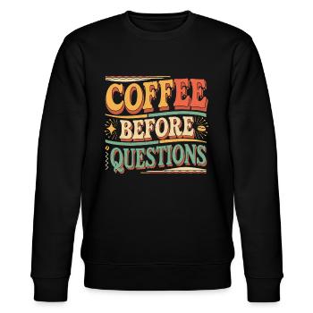Coffee Before Questions 10 - Stanley/Stella Unisex Bio-Sweatshirt CHANGER  - Schwarz - Vorne - Nik (191cm) & Marisol (170cm)