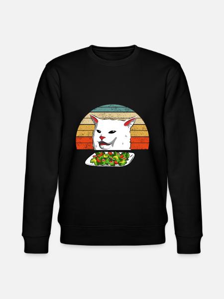 Cat Meme Woman, die bei Tisch Abendessen-Weinlese kreischt - Stanley/Stella Unisex Bio-Sweatshirt CHANGER - Schwarz