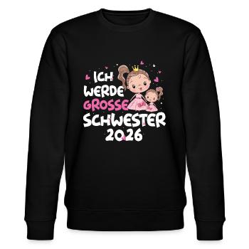 Ich Werde Große Schwester 2026 Prinzessin - Stanley/Stella Unisex Bio-Sweatshirt CHANGER  - Schwarz - Vorne - Nik (191cm) & Marisol (170cm)