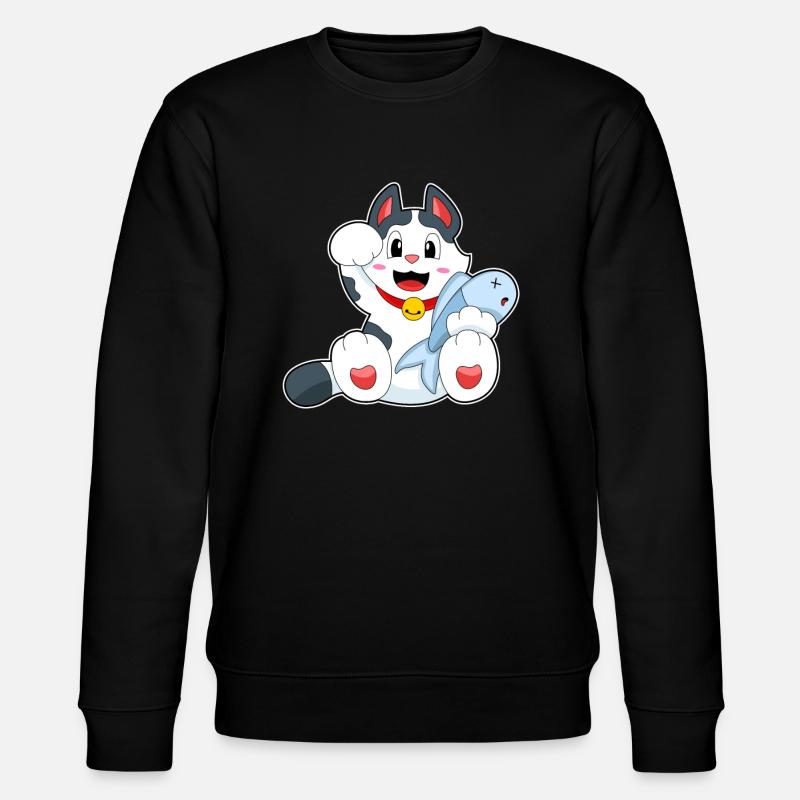 Katze mit Fisch - Stanley/Stella Unisex Bio-Sweatshirt CHANGER  - Schwarz