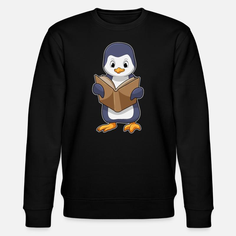 Pinguin als Nerd mit Buch - Stanley/Stella Unisex Bio-Sweatshirt CHANGER  - Schwarz