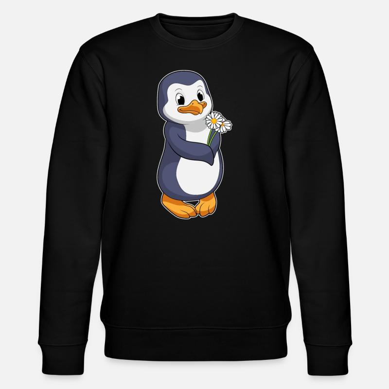 Penguin with daisies - Stanley/Stella CHANGER Unisex Organic Sweatshirt - black