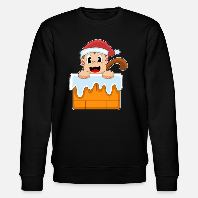 Monkey Christmas Santa Hat - Stanley/Stella CHANGER Unisex Organic Sweatshirt - black