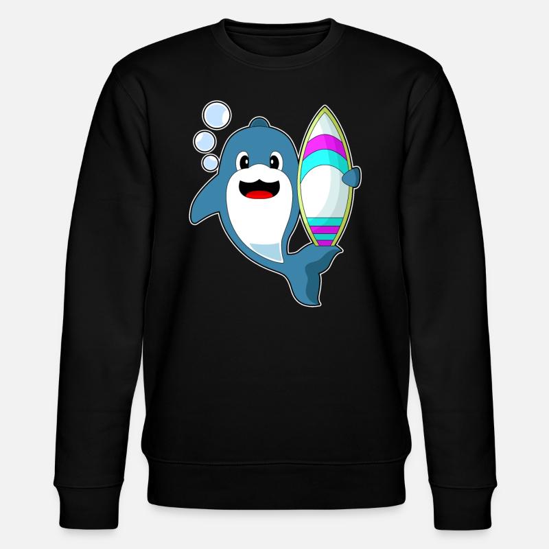 Dolphin Surfer Surfboard - Stanley/Stella CHANGER Unisex Organic Sweatshirt - black