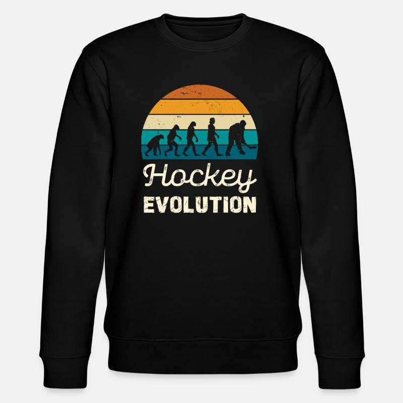 Hockey Evolution Retro Illustration - Stanley/Stella CHANGER Unisex Organic Sweatshirt - black