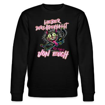 Katze Lieber durchgeknallt als einer von euch - Stanley/Stella Unisex Bio-Sweatshirt CHANGER  - Schwarz - Vorne - Nik (191cm) & Marisol (170cm)