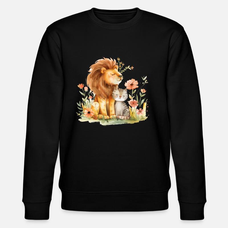 Cute Lion And Cat Friends - Stanley/Stella Unisex Bio-Sweatshirt CHANGER  - Schwarz