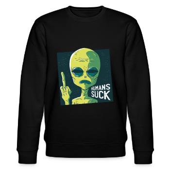 Alien people haters - Stanley/Stella CHANGER Unisex Organic Sweatshirt - black - Front - Nik (191cm) & Marisol (170cm)