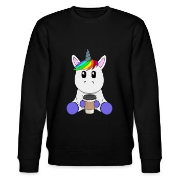 Einhorn mit Kaffeebecher to go - Stanley/Stella Unisex Bio-Sweatshirt CHANGER  - Schwarz - Vorne - Nik (191cm) & Marisol (170cm)