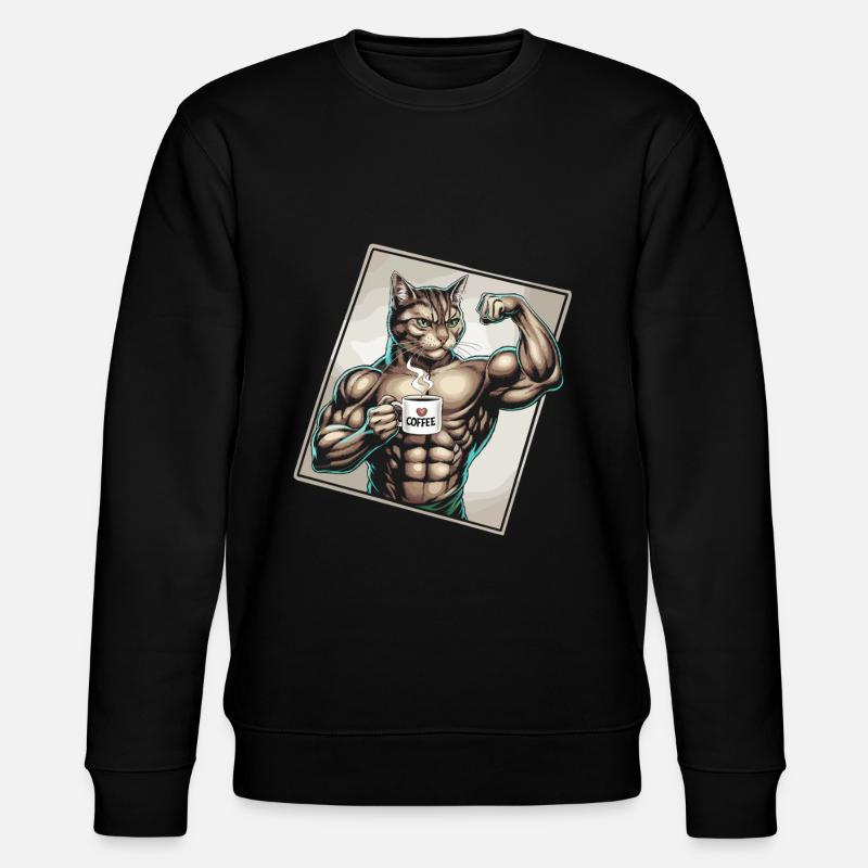 Powerful cat with coffee - Stanley/Stella CHANGER Unisex Organic Sweatshirt - black