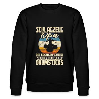 Schlagzeug Opa mit Drumsticks - Stanley/Stella Unisex Bio-Sweatshirt CHANGER  - Schwarz - Vorne - Nik (191cm) & Marisol (170cm)