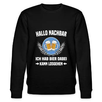 Nachbar Nachbarschaft Bierspruch - Stanley/Stella Unisex Bio-Sweatshirt CHANGER  - Schwarz - Vorne - Nik (191cm) & Marisol (170cm)