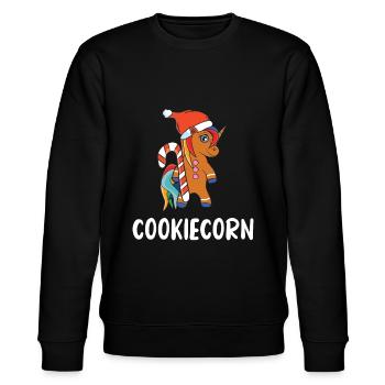 Cookiecorn - Süßes weihnachtliches Einhorn - Stanley/Stella Unisex Bio-Sweatshirt CHANGER  - Schwarz - Vorne - Nik (191cm) & Marisol (170cm)