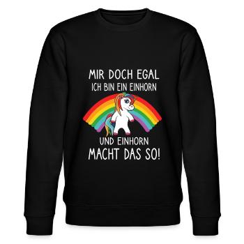 Mir doch egal ich bin ein Einhorn - Stanley/Stella Unisex Bio-Sweatshirt CHANGER  - Schwarz - Vorne - Nik (191cm) & Marisol (170cm)