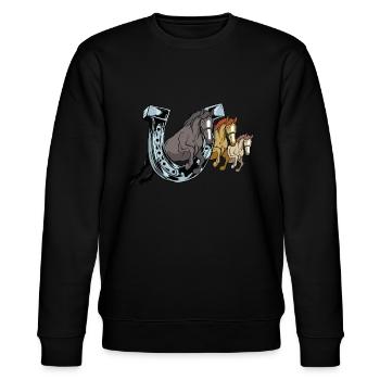 Hufeisen Pferd design für Reiterinnen, - Stanley/Stella Unisex Bio-Sweatshirt CHANGER  - Schwarz - Vorne - Nik (191cm) & Marisol (170cm)