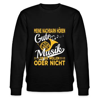 Blasmusiker Horn Musiker - Stanley/Stella Unisex Bio-Sweatshirt CHANGER  - Schwarz - Vorne - Nik (191cm) & Marisol (170cm)