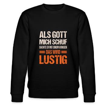 Als Gott mich schuf - Stanley/Stella Unisex Bio-Sweatshirt CHANGER  - Schwarz - Vorne - Nik (191cm) & Marisol (170cm)