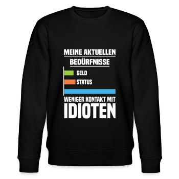 Weniger Kontakt mit Idioten - Stanley/Stella Unisex Bio-Sweatshirt CHANGER  - Schwarz - Vorne - Nik (191cm) & Marisol (170cm)