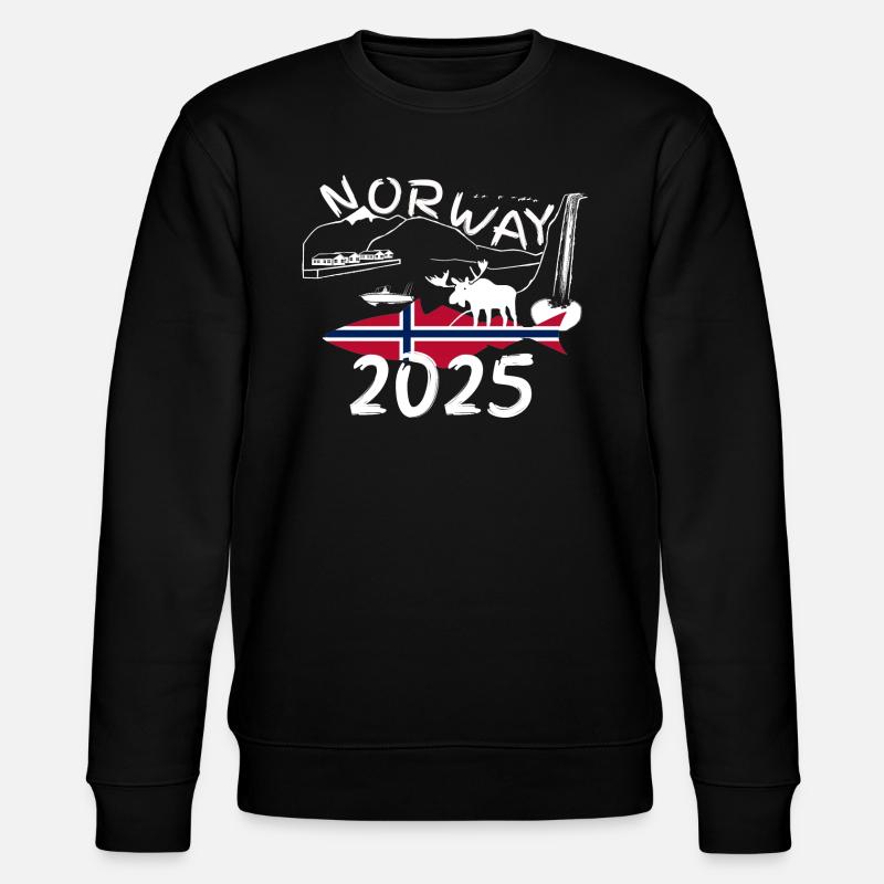 Norwegen 2025 Seelachs mit Bergen und Elch Angeln - Stanley/Stella Unisex Bio-Sweatshirt CHANGER - Schwarz