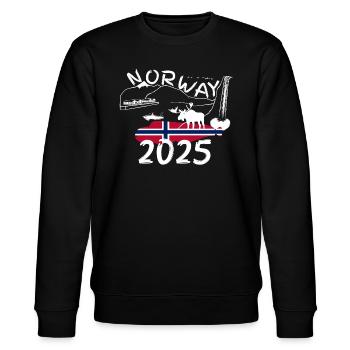 Norwegen 2025 Steinbeisser mit Bergen Elch Angeln - Stanley/Stella Unisex Bio-Sweatshirt CHANGER  - Schwarz - Vorne - Nik (191cm) & Marisol (170cm)