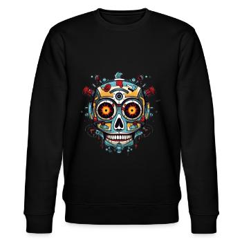 Mexican skull of robot - Stanley/Stella CHANGER Unisex Organic Sweatshirt - black - Front - Nik (191cm) & Marisol (170cm)