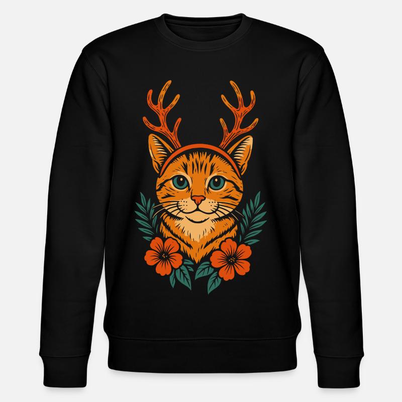 Katzen Reh mit Blumenkranz - Stanley/Stella Unisex Bio-Sweatshirt CHANGER  - Schwarz