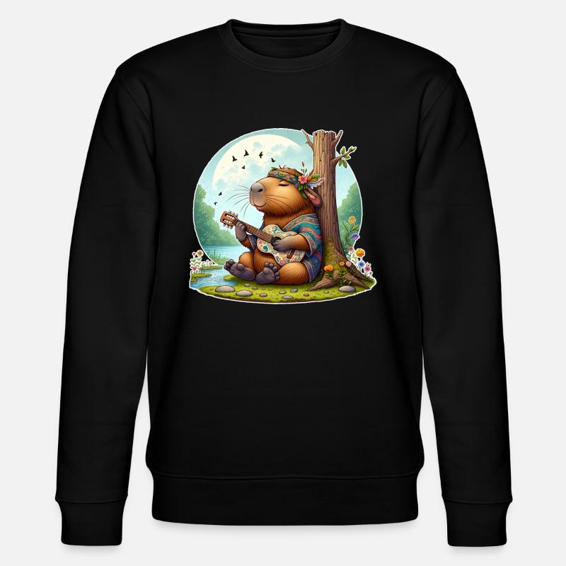 Capybara Guitar Hippie Peace - Stanley/Stella CHANGER Unisex Organic Sweatshirt - black