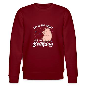 Pig Birthday - Stanley/Stella CHANGER Unisex Organic Sweatshirt - burgundy - Front - Nik (191cm) & Marisol (170cm)