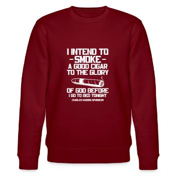 Cigar Smoking Smoker Tobacco Cigar Gift - Stanley/Stella CHANGER Unisex Organic Sweatshirt - burgundy - Front - Nik (191cm) & Marisol (170cm)