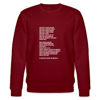 ADHS ADHD Aufmerksamkeit Defizit Geschenk - Stanley/Stella Unisex Bio-Sweatshirt CHANGER  - Burgunderrot - Vorne - Nik (191cm) & Marisol (170cm)